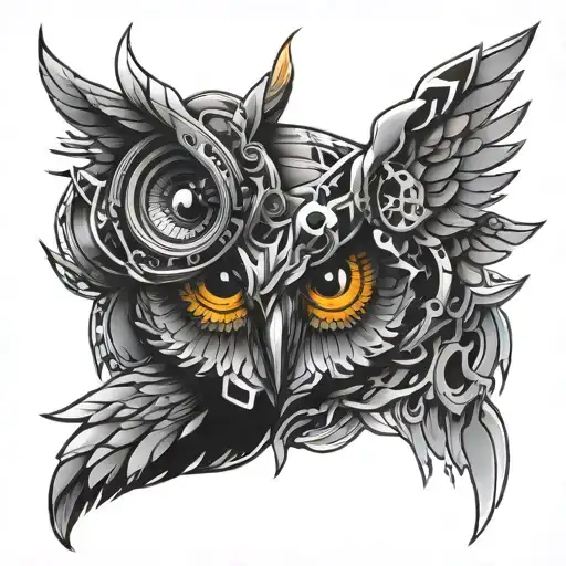 Owl Cyborg Tattoo Design