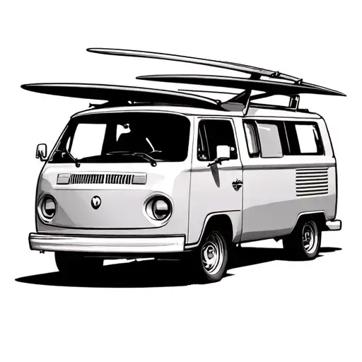 Minimalist Van With Surfboard