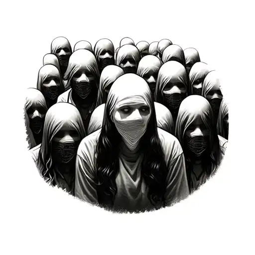 Person In Middle Of Crowd Being Stared At By Faceless People