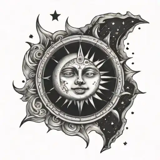 Sun And Moon Surrounded By Stars