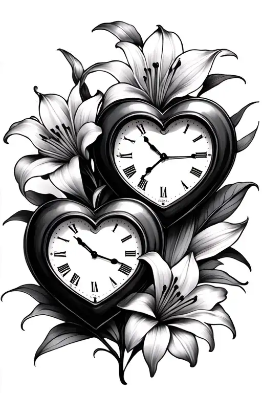2 Heart Shaped Clocks With Lily Flowers