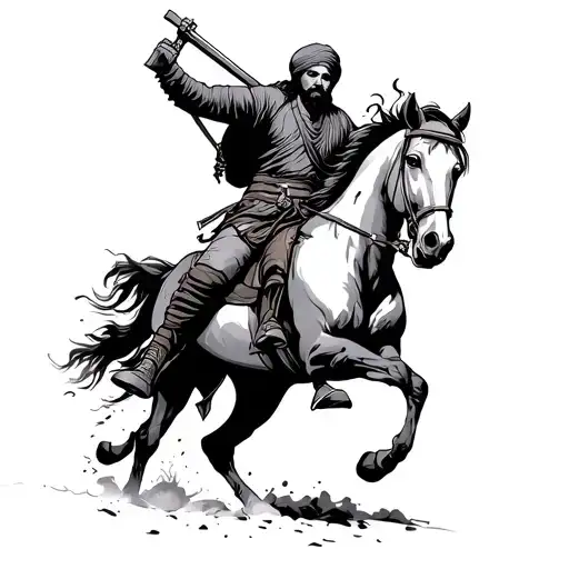 Ripped Sikh Warrior On A Horse Running