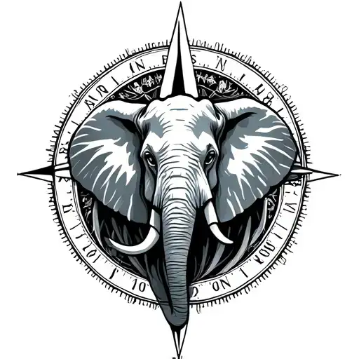 Compass Rose And Elephant Head Profile Holding