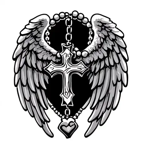 Simple Angel Wings Rosary Beads Heart Simple Cross