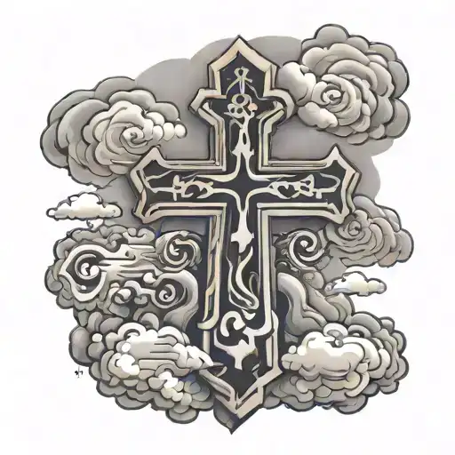 A Cross With Pop Pop On Top With Heven Gates And Clouds And His Birth Dates And His Death Date
