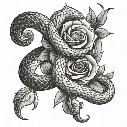 Snake Around Rose Intertwined