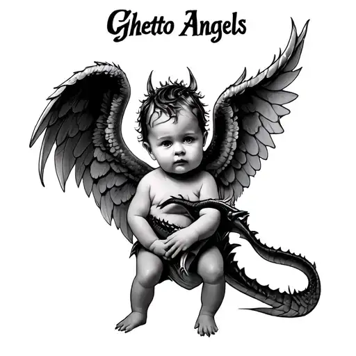 Baby Angel Holding A Draco With The Words Ghetto Angels