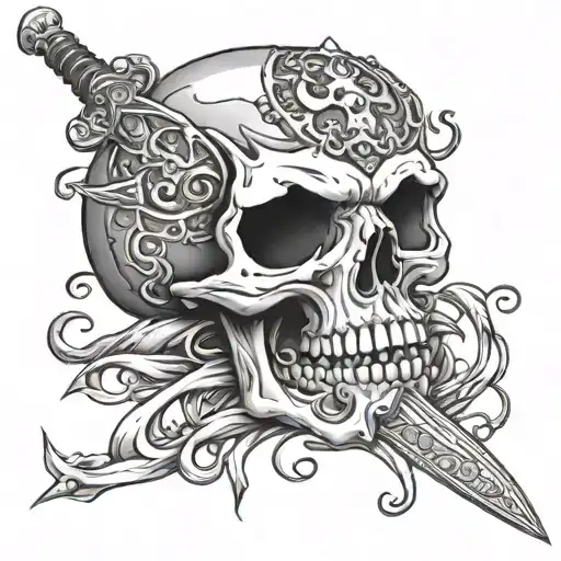 Skull With A Sword Piercing Its Mouth Open Cyber Sigilism Style