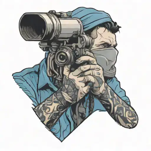 Technician With Camera In Blue Uniform And Barbed Wire With Pliers