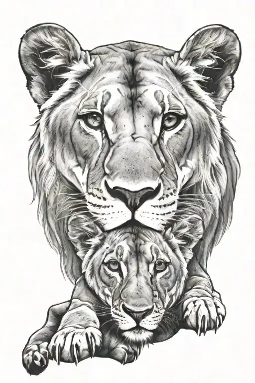 Lioness With Two Cubs