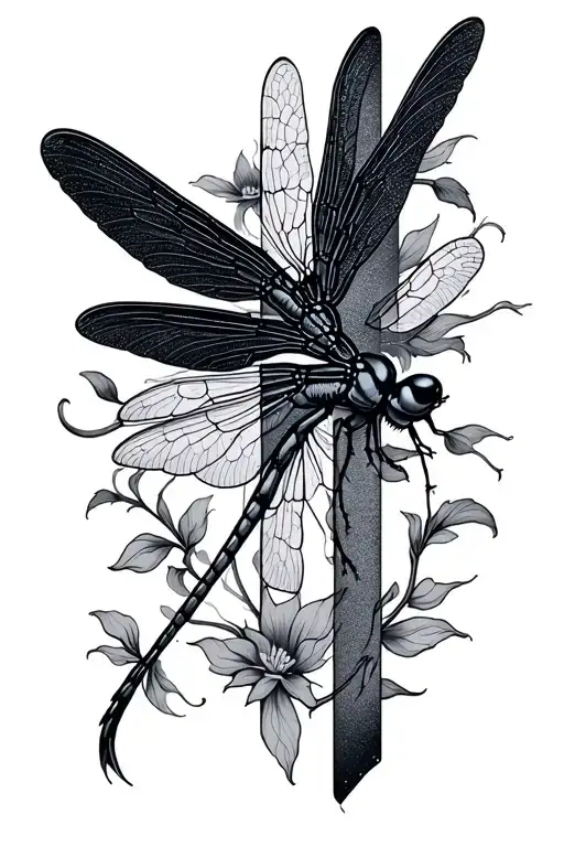 Cross Tattoo Dragonfly Perched