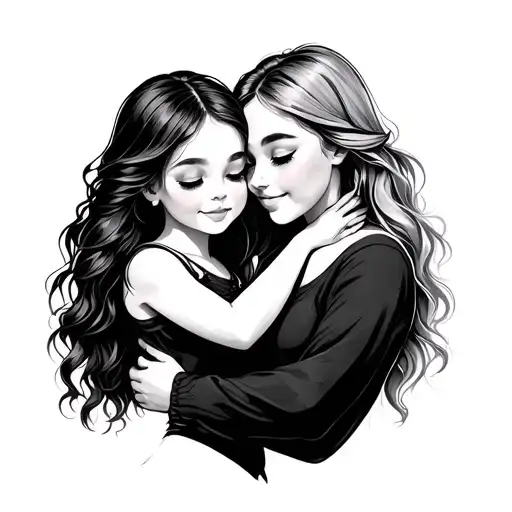 Daughter With Mom Hugging Each Other