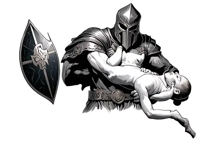 Spartant Protecting A Newborn With Is Shield