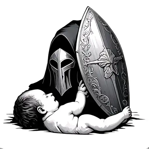Spartant Protecting A Newborn With Is Shield