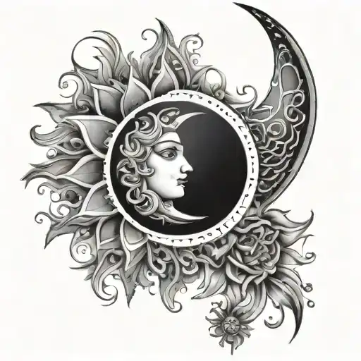 Crescent Moon And Sun Under Each Other