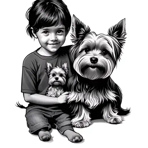 Mom With Son And Their Yorkie Dog