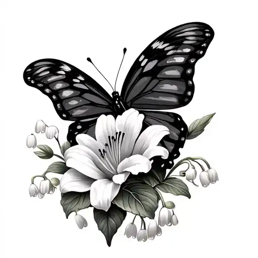 Butterfly Half Flowers Lily Of The Valley And Marigolds