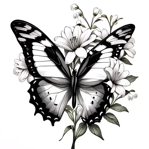 Butterfly Half Flowers Lily Of The Valley And Marigolds Half Butterfly Body