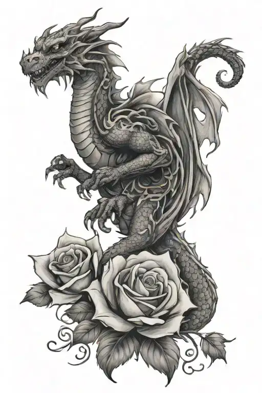 Dragon And Roses