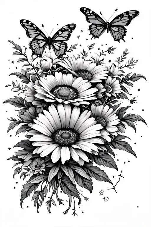 Wild Flowers Intertwined With Butterflies Flying With Gemini And Libra Constellation