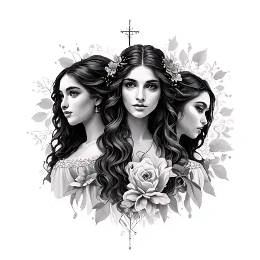 Christian Feminine Tattoo For 3 Sisters