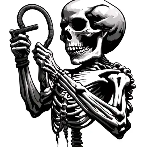 Half Man Half Skeleton Wearing Hard Had With His Head Hanging Holding A Conduit Bender