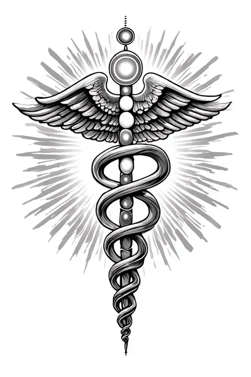 Rod Of Asclepius With Chakras Radiating Light