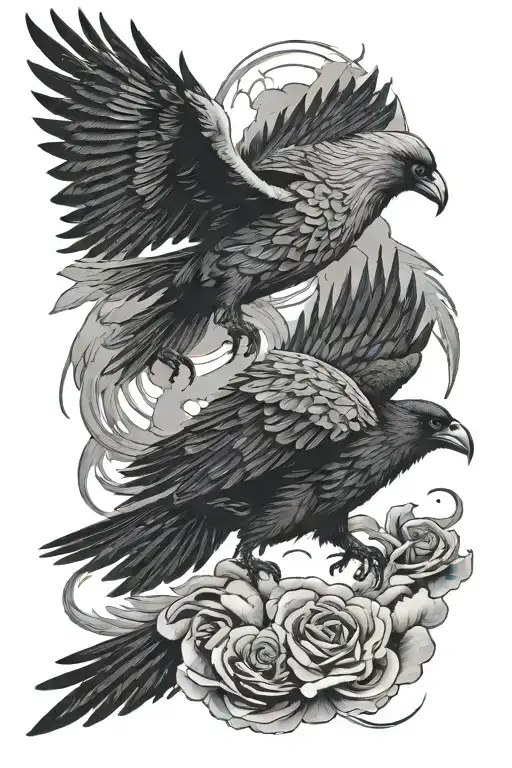 Huginn And Muninn Flying Through A Stormy