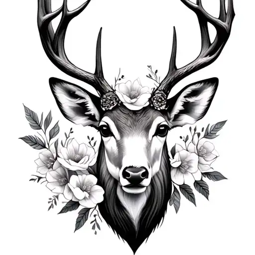 Deer Head Flowers Intertwined