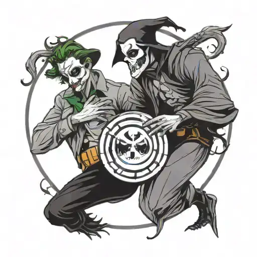 Yin Yang Circel Symbol With The Joker And Grim Reaper Full Body