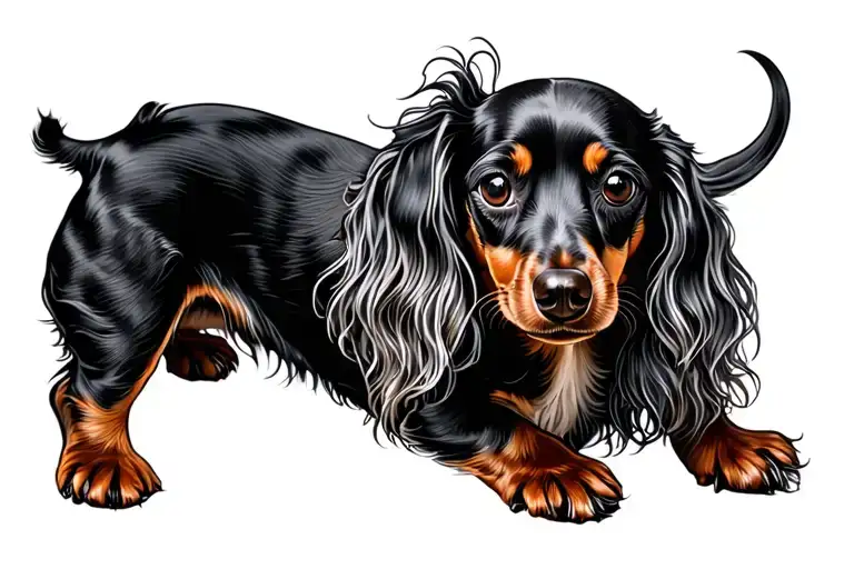 Long Haired Dapple Dachshund Full Body