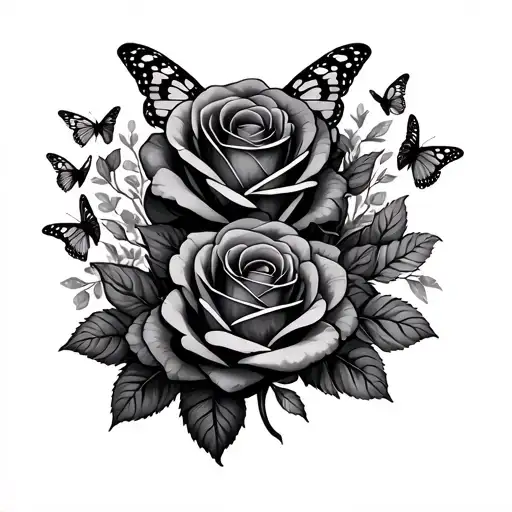 Roses And Butterflies Intertwined