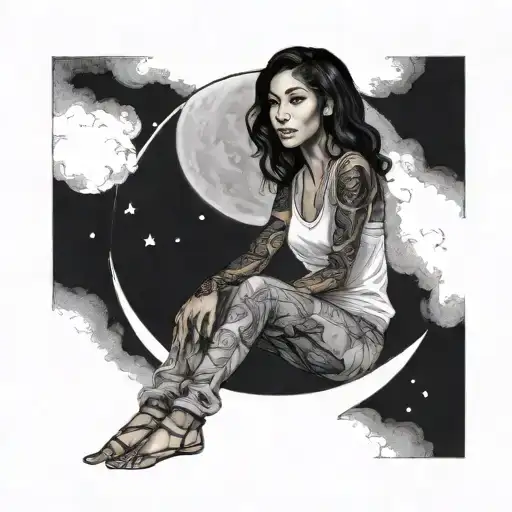 Jhene Aiko Sitting On A Crescent Moon