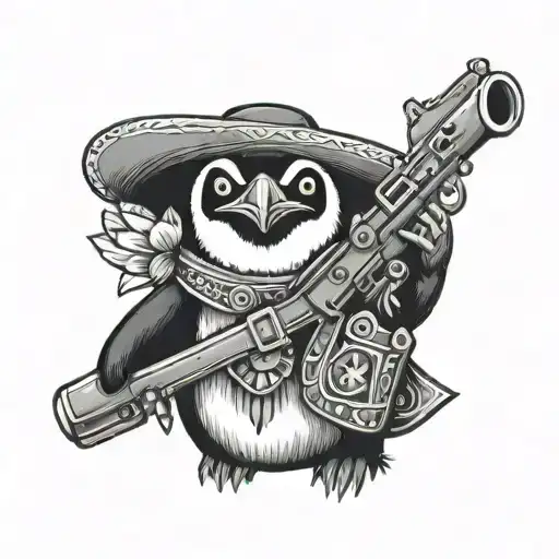 Mexican Penguin Holding Water Pistols