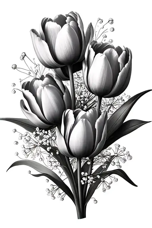 Tulips With Baby's Breath Growing