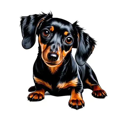 A Shorthaired Black And Tan Dachshund