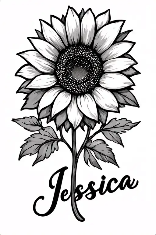 Jessica Name In Cursive With A Sunflower