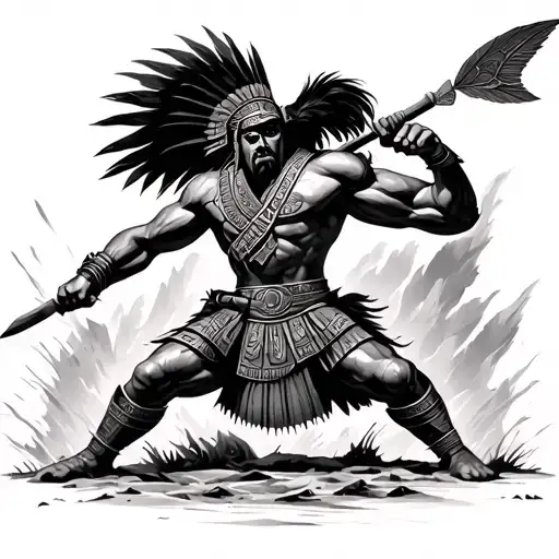 Aztec Warrior Battling