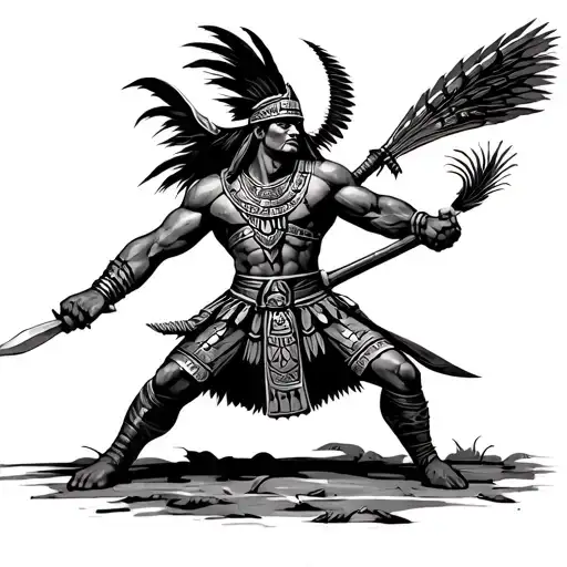 Aztec Warrior Battling