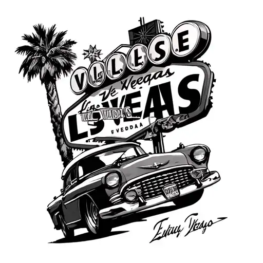 Skull Driving With Las Vegas Sign