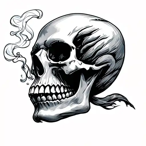 Blackwork Skull Smoking