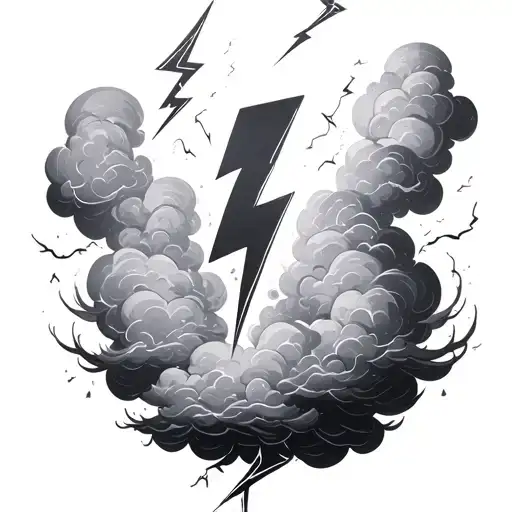 Filler Realistic Lightning Bolts And Clouds Floating