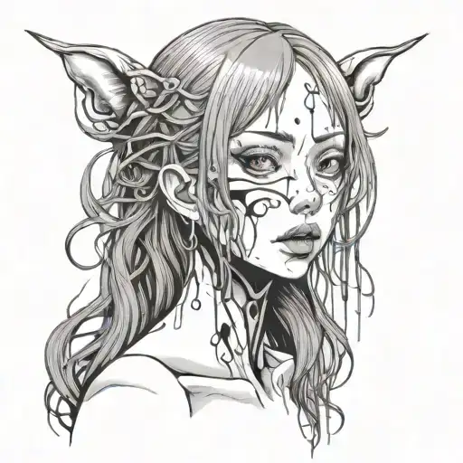 Gore Style Black And White Anime Girl Character Junji Ito Style