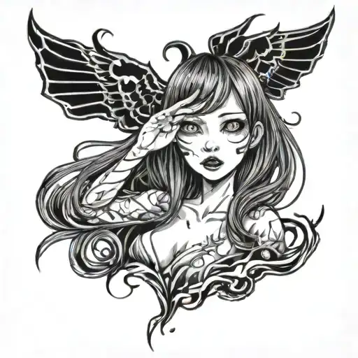 Black And White Anime Girl Character Gore Junji Ito Style