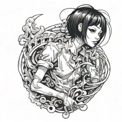 Black And White Anime Girl Character Gore Junji Ito Style