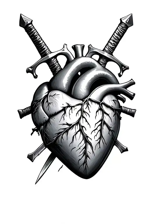 A Realistic Heart Stabbed By 3 Swords