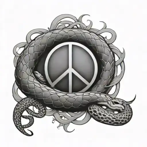 Snake Slithering Around Peace Symbol Intertwined