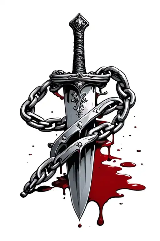 Chain Wrapped Around A Dagger Dripping Blood