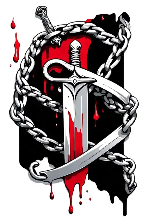 Arm Sleeve Chain Wrapped Around A Dagger Dripping Blood