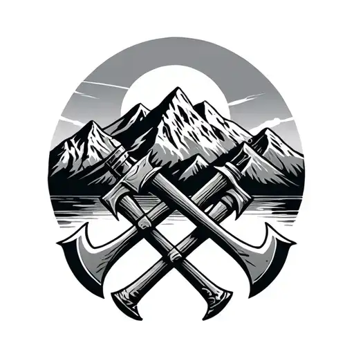 Mountain Range And Crossed Axes Crossed Beneath